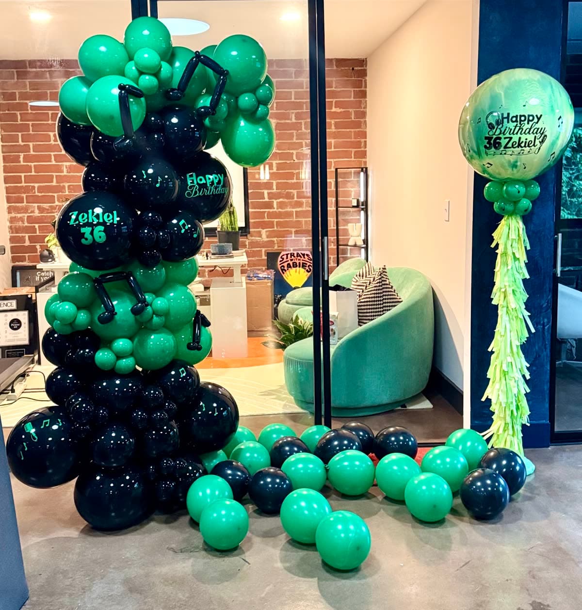 Music-Themed Organic Balloon Column — 7.5 ft